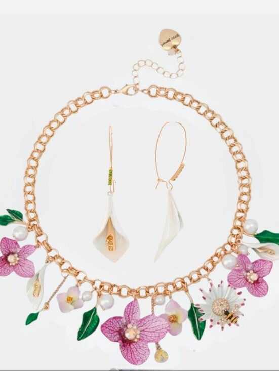 Betsey Johnson Jewelry - 💕🔹️Betsey Johnson 🔹️flower Bouquet Frontal Purple 16in Necklace And Earring